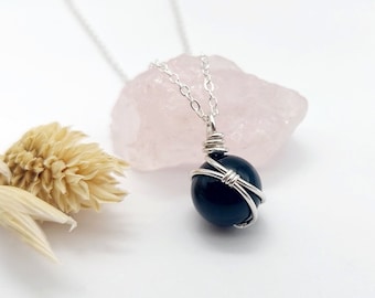 Black Onyx Necklace, Sterling Silver Onyx Necklace, Silver Sphere Pendant, Onyx Jewellery, Gift for her