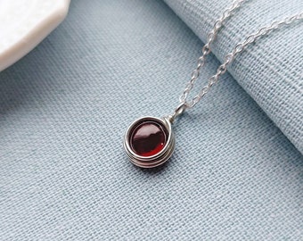 Garnet Necklace, Sterling Silver Necklace, Dainty Necklace, January Birthstone, Birthstone Jewelry, Gift for her