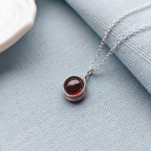 Garnet Necklace, Sterling Silver Necklace, Dainty Necklace, January Birthstone, Birthstone Jewelry, Gift for her