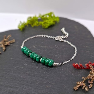 925 Malachite Sterling Silver Bracelet Dainty Genuine Malachite Bracelet Green Gemstone Silver Minimalist Bracelet Gift for her