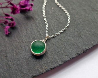 Seaglass Necklace 925 Sterling Silver Emerald Green Sea Glass Necklace Dainty Seaglass Pendant Beach Seaglass Jewellery Gift for her