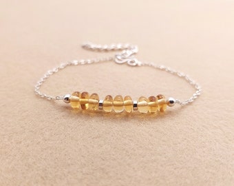 925 Citrine Sterling Silver Bracelet, Dainty Birthstone Bracelet, November Birthstone, Silver Gemstone Bracelet, Birthday Gift for her