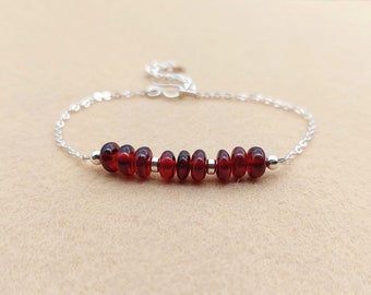 925 Garnet Sterling Silver Bracelet, Dainty Birthstone Bracelet, January Birthstone, Silver Gemstone Bracelet, Birthday Gift for her