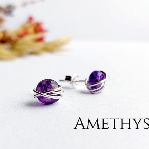 Amethyst Earrings Crystal Stud Earrings February Birthstone Etsy UK