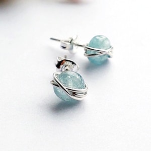 Echtes 925 Aquamarine Ohrstecker März Birthstone Schmuck Geschenk Sterling Silber & 14k Gold gefüllt handgemachte Edelstein-Ohrstecker für sie