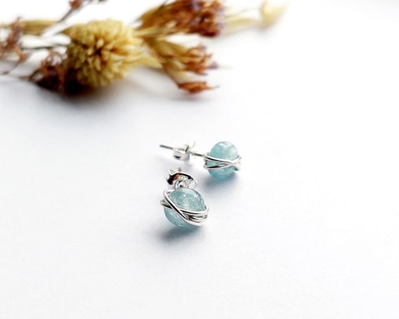 Genuine 925 Aquamarine Stud Earrings March Birthstone Jewellery Gift Sterling Silver & 14k Gold Filled Handmade Gemstone Studs for her