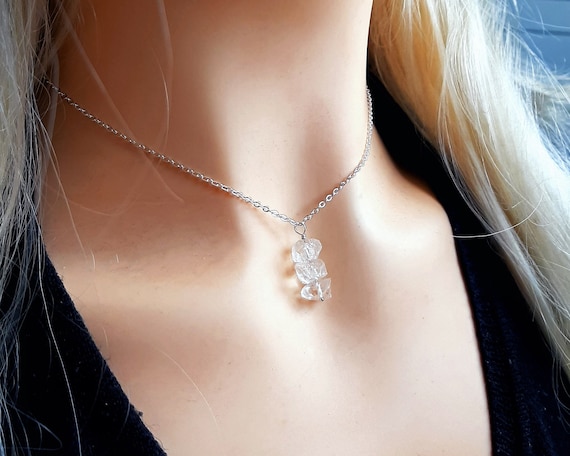 4月の誕生石、天然水晶ネックレス、スターリングシルバーネックレス 
