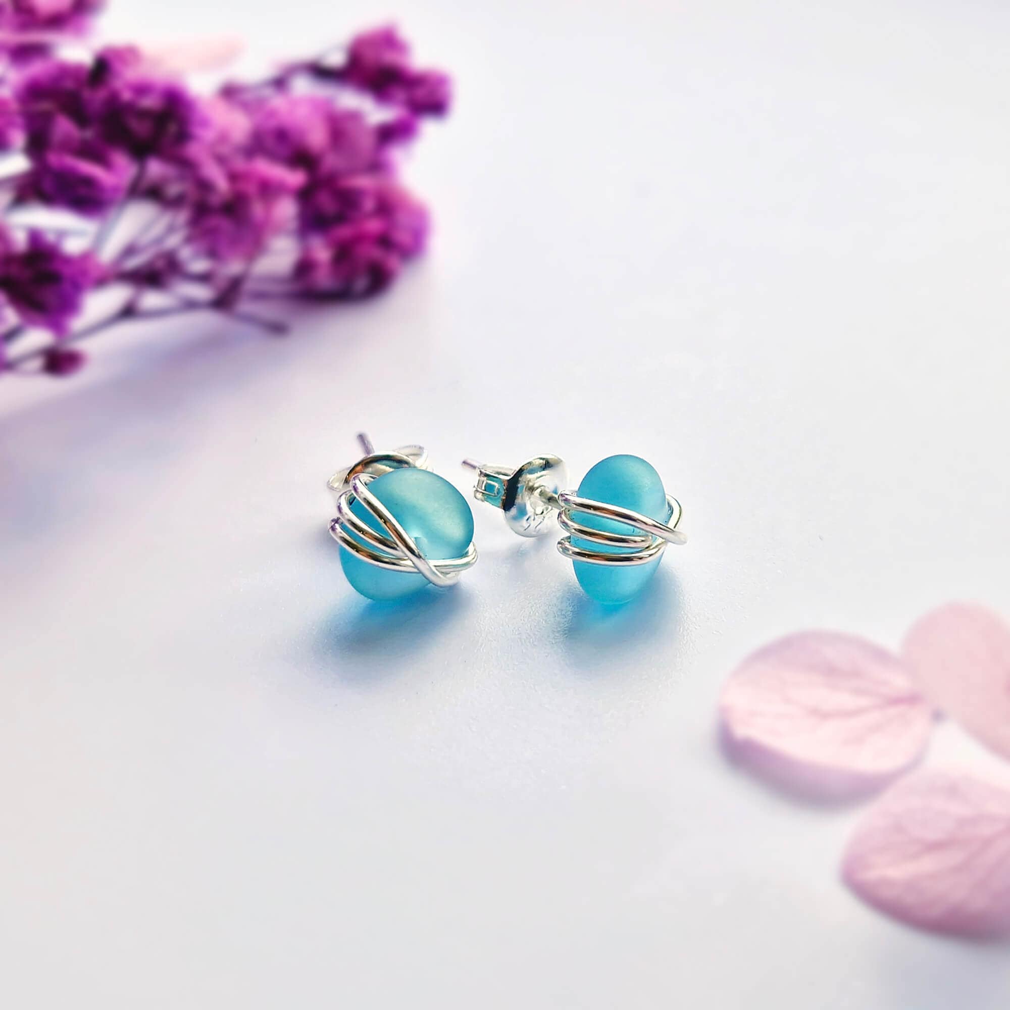 Sterling Silver Aqua Sea Glass Stack Earrings main image 0