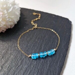 925 Seaglass Sterling Silver Bracelet Dainty Blue Sea Glass Bracelet Delicate Beaded Bracelet Seaglass Jewellery Gift for her image 7