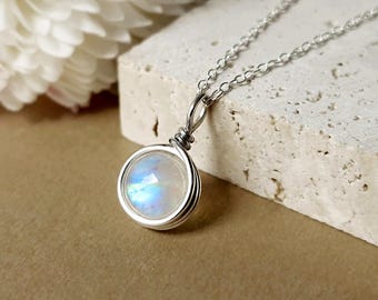 Genuine Moonstone Necklace Sterling Silver Natural Gemstone Necklace June Birthstone Rainbow Moonstone Necklace Birthstone Jewellery