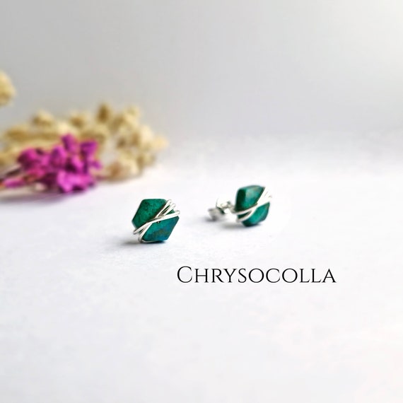 Chrysocolla Earrings Crystal Stud Earrings Sterling Silver 14k Gold Filled Stud Earrings Gemstone Studs Chrysocolla Jewellery Gift for her