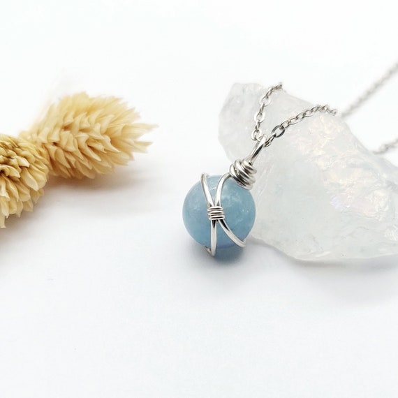 Aquamarine Necklace, Sterling Silver Aquamarine Necklace, March