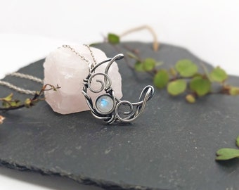 Collier croissant de lune, collier de pierres de lune arc-en-ciel, collier de pierre de naissance de juin, collier demi-lune, collier de lune en cristal argenté, cadeau pour elle