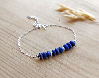 Bracelet en argent sterling 925 lapis lazuli, bracelet de pierre de naissance délicat, pierre de naissance de septembre, bracelet de pierres précieuses en argent, cadeau d'anniversaire pour elle