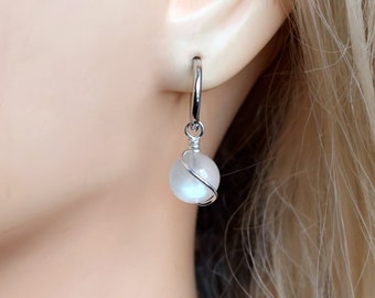 Moonstone Hoops 925 Sterling Silver Hoop Earrings June Birthstone 18k Gold Huggie Hoops with Rainbow Moonstone Charm Dangle Earrings Gift