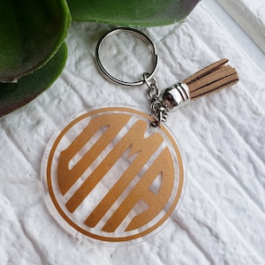 Acrylic Monogram Keychain: Personalized 2&quot; Round Key Chain with Tassel