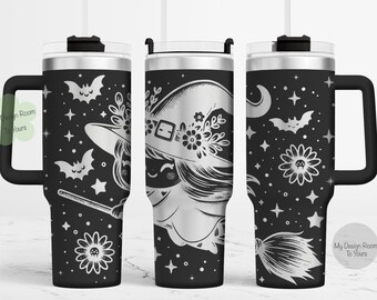 Archivo láser de vaso de 40 oz de Halloween, envoltura de grabado láser de vaso de bruja de 40 oz, SVG grabado con láser de 40 oz, envoltura de grabado láser, SVG de Halloween