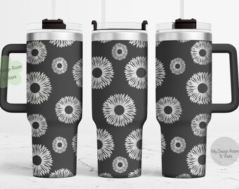 Flor 40oz vaso envoltura SVG, girasol 40oz vaso láser grabado envoltura, 40oz láser grabado SVG, grabado láser, vaso grabado flor