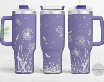 Dragonfly 40oz SVG, Dragonfly & Dandelion 40oz Tumbler Laser File, Engraving Wrap, 40oz Laser Engraved SVG, Laser Engraving, 40oz SVG