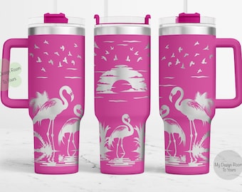 Flamingo SVG, Flamingo Sun Set 40oz Tumbler Laser File, 40oz Tumbler Laser Engraving Wrap, 40oz Laser Engraved SVG, Laser Engraving Design