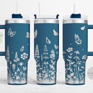 Butterfly & Wildflowers 40oz Tumbler Laser File, Butterfly 40oz Tumbler Laser Engraving Wrap, Flower 40oz Laser Engraved SVG, Flower Tumbler
