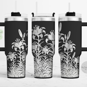 Lily Flower 40oz Tumbler Laser File, Lily 40oz Tumbler Laser Engraving Wrap, Lily 40oz Laser Engraved SVG, Laser Engraving Design, Lily SVG