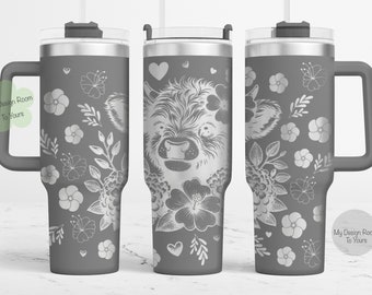 Highland Cow 40oz Tumbler Laser File, Highland Cow 40oz Tumbler Laser Engraving Wrap, Cow 40oz Laser Engraved SVG, Cow Laser Wrap SVG