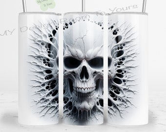 Halloween Skull 3D Horror Skull 20 oz Skinny Tumbler Sublimation Design Digital Download PNG Instant DIGITAL ONLY, Halloween Tumbler Wrap