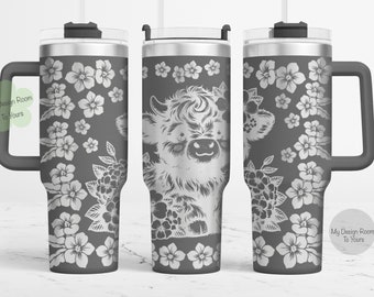 Highland Cow 40oz Tumbler Laser File, Highland Cow 40oz Tumbler Laser Engraving Wrap, Cow 40oz Laser Engraved SVG, Cow Laser Wrap SVG