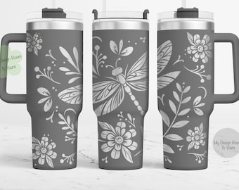 Dragonfly 40oz Tumbler Laser File, Dragonfly 40oz Tumbler Laser Engraving Wrap, Dragonfly 40oz Laser Engraved SVG, Dragonfly Laser Wrap