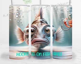 Hooked On Fishing 20oz Skinny Tumbler Sublimation Design Digital Download PNG Instant DIGITAL ONLY, Fishing Tumbler Wrap Fathers Day Tumbler