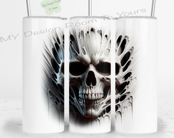Halloween Skull 3D Horror Skull 20 oz Skinny Tumbler Sublimation Design Digital Download PNG Instant DIGITAL ONLY, Halloween Tumbler Wrap