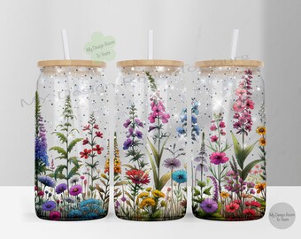 Wildblumen 16 Unze Libbey Glasverpackung, Wildblumen 16 Unze Glasdose PNG, Glasbecherverpackung, Glasdose Sublimation Verpackung, Wildblumen PNG