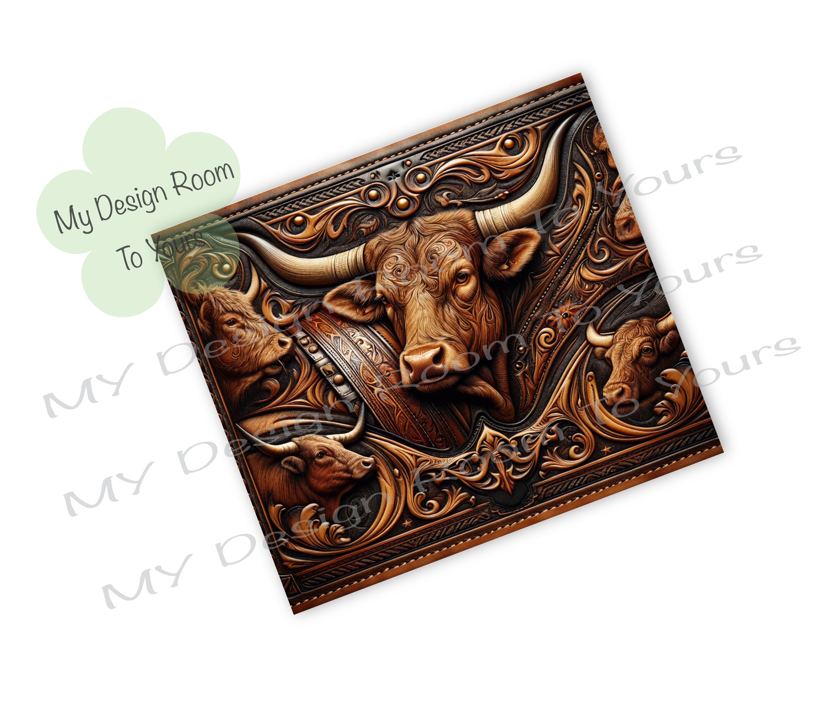 Western Cow Leather Tooled Cowhide 20 Oz Skinny Tumbler Sublimation ...