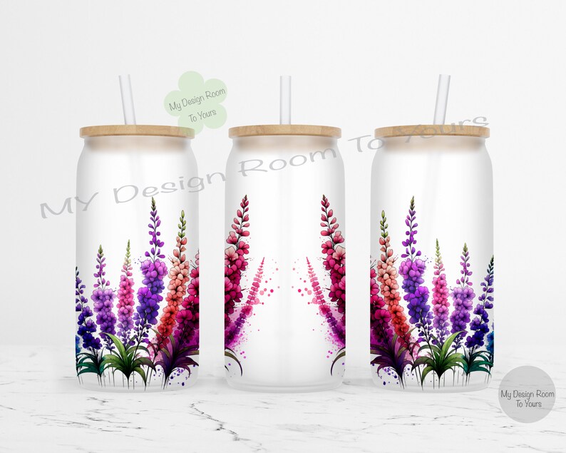 Wildflowers 16oz Libbey Glass Wrap, Flower 16 Oz Glass Can Wrap PNG ...