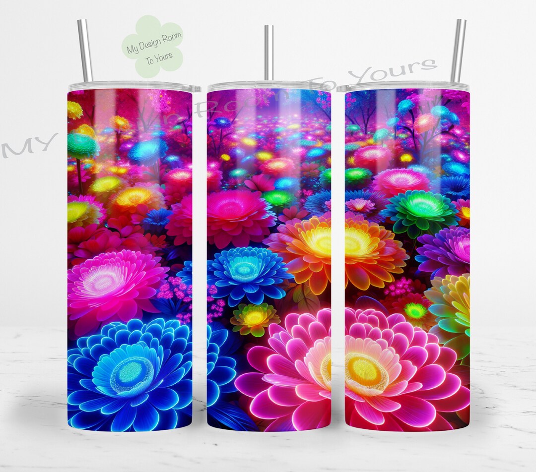Neon Flowers 20 Oz Skinny Tumbler Sublimation Design Digital Download ...