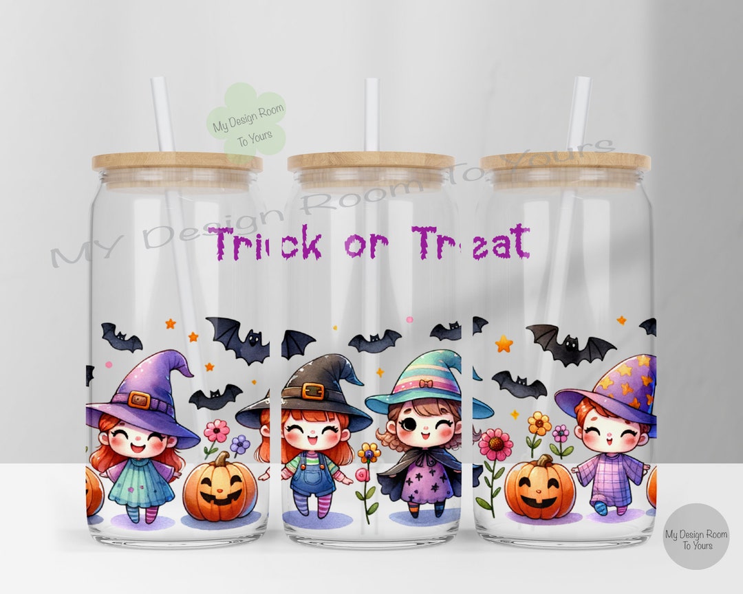 Halloween 16oz Libbey Glass Wrap, Trick Treat 16 Oz Glass Can Wrap PNG ...
