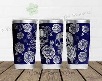 Skull & Roses 20oz Tumbler Laser File, Skull 20oz Tumbler Laser Engraving Wrap, Skull 20oz Laser Engraved SVG, Skull Laser Engraved SVG