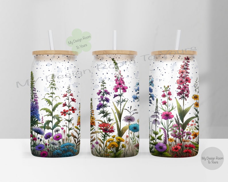 Wildflowers 16oz Libbey Glass Wrap, Wild Flowers 16 Oz Glass Can Wrap ...