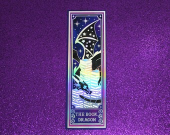 Book Dragon Tarot inspired Holographic Foil Bookmark | Double-sided bookmark