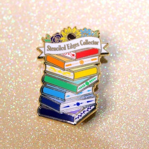 Stenciled edges books inspired bookish enamel pin