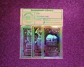 Night Owl Reader Tarot Sticker Pack | Holographic Book Dragon & Reading Companion Stickers | Bookish Vinyl Sticker Set