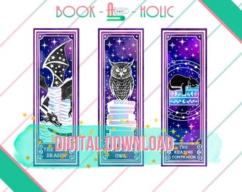 Tarot Inspired Galaxy Book Elements Digital Bookmarks | Printable Set