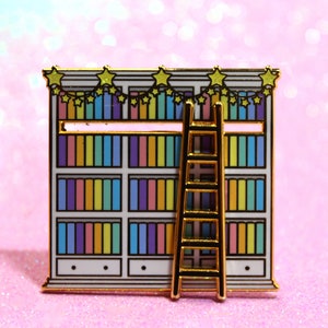 Rainbow Bookshelf Sliding enamel pin | Book lover | Bibliophile