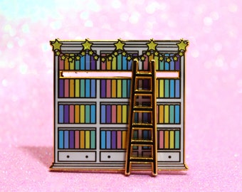 Rainbow Bookshelf Sliding enamel pin | Book lover | Bibliophile