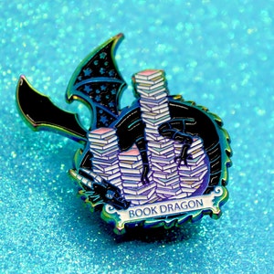 Book Dragon Soft Enamel Rainbow Metal Bookish Enamel Pin