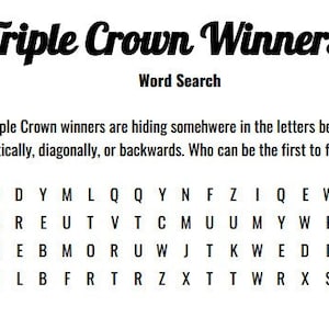 Triple Crown Winners Word Search