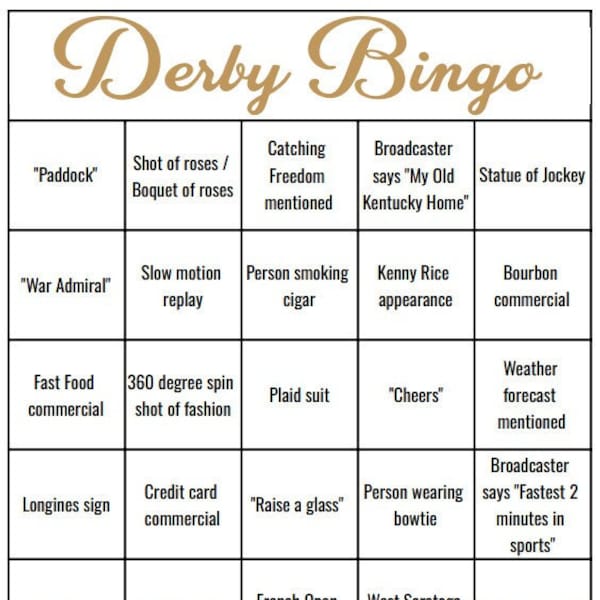2024 Kentucky Derby Watch Along Bingo (30 cards)