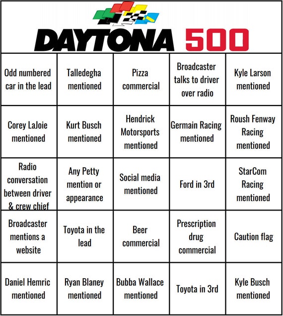 Daytona 500 Bingo Watch Along Game Includes 30 Cards Etsy