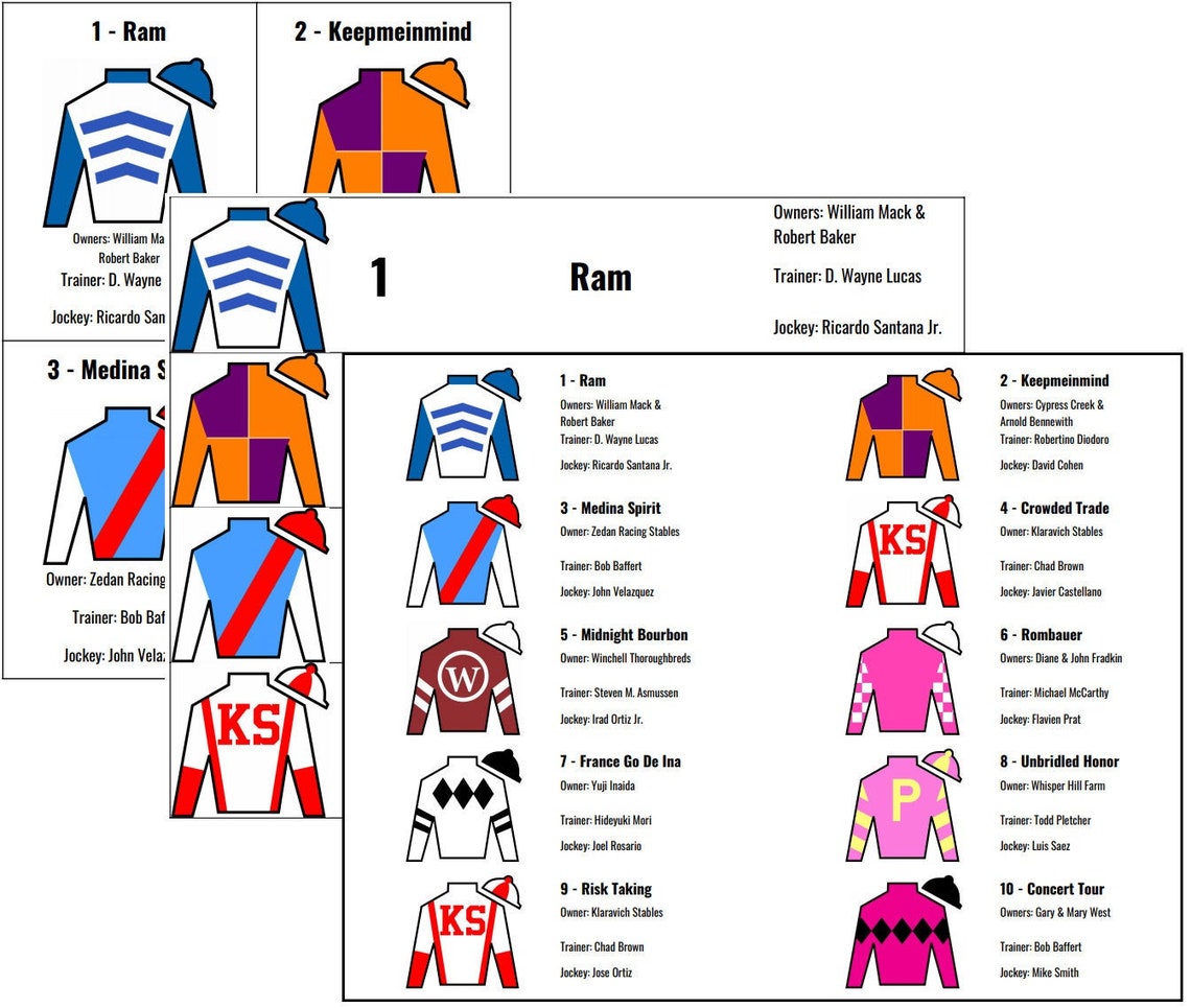 2021 Printable Preakness Roster with Silks Etsy